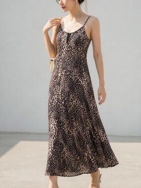 SHEIN Leopard Print Slip Maxi Dress - Brown & Black